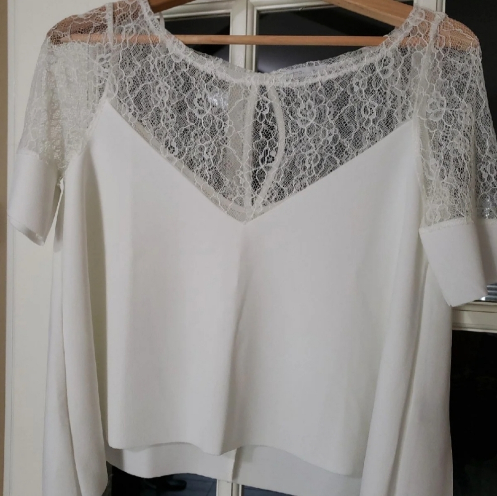 Zara White lace crop Top